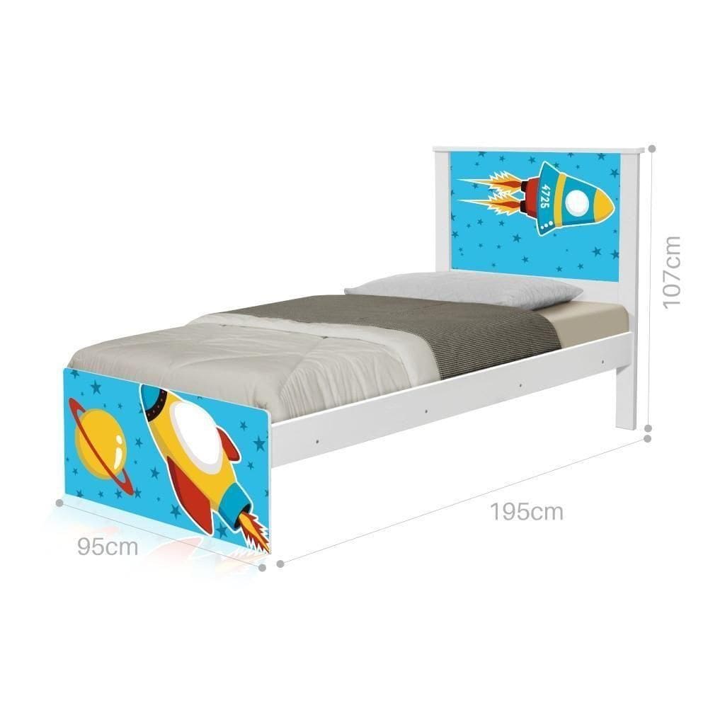 Cama Solteiro Adesivada Foguete Espacial Com Colchão