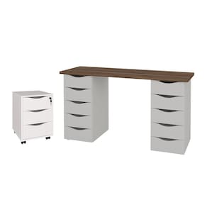Conjunto Escrivaninha E Gaveteiro Dundee Nogal Branco
