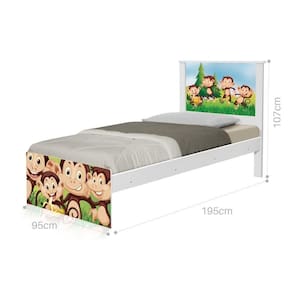Cama Solteiro Com Cabeceira Adesivada Safari Macaquinhos