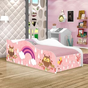 Cama Carro Fun Adesivada Corujinhas E Borboletas Solteiro