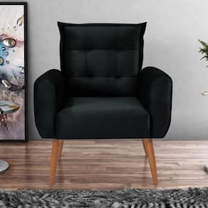 Poltrona Decorativa Para Sala Arcos Veludo Preto