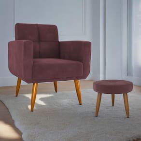 Jogo Poltrona E Puff Para Sala Hazen Veludo Rose