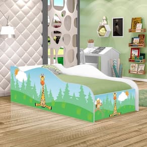 Cama Carro Fun Adesivada Girafa E Coruja Solteiro