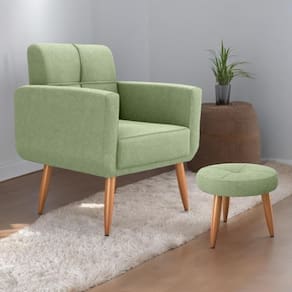 Jogo Poltrona E Puff Para Sala Oliver Boucle Oliva