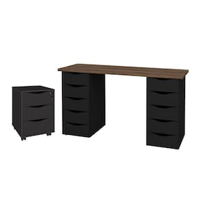 Conjunto Escrivaninha E Gaveteiro Dundee Nogal Preto