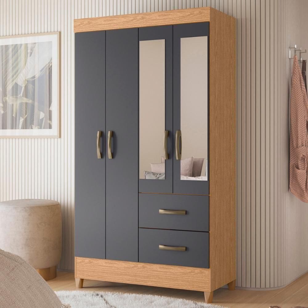 Guarda Roupa 4 Portas Cancun Com Espelho Freijó Titanium