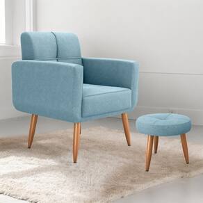Jogo Poltrona E Puff Para Sala Hazen Boucle Azul