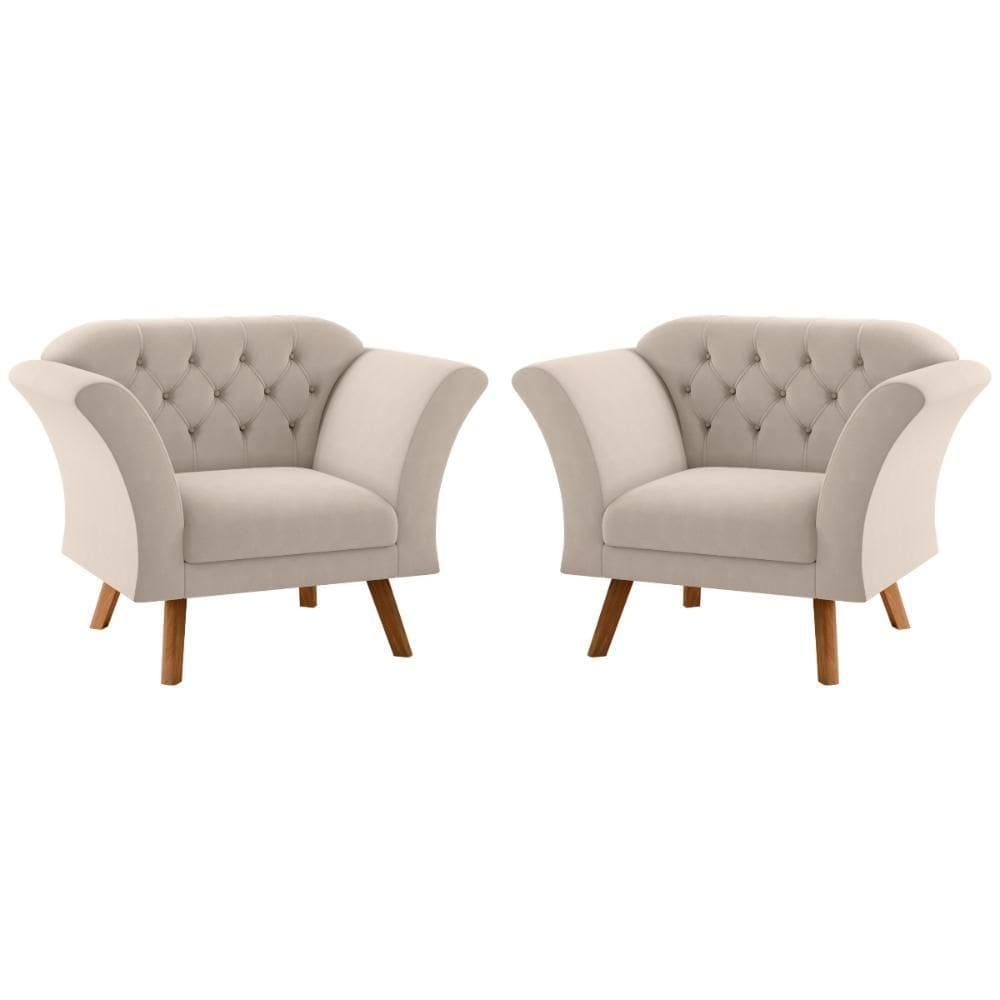 Conjunto Poltrona Decorativa Roseira Inca Areia