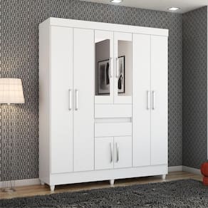 Guarda Roupa 8 Portas Com Espelho Terni Branco
