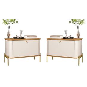 Conjunto Mesa De Cabeceira Albania Off White Nature Dourado