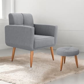 Jogo Poltrona E Puff Para Sala Hazen Boucle Cinza