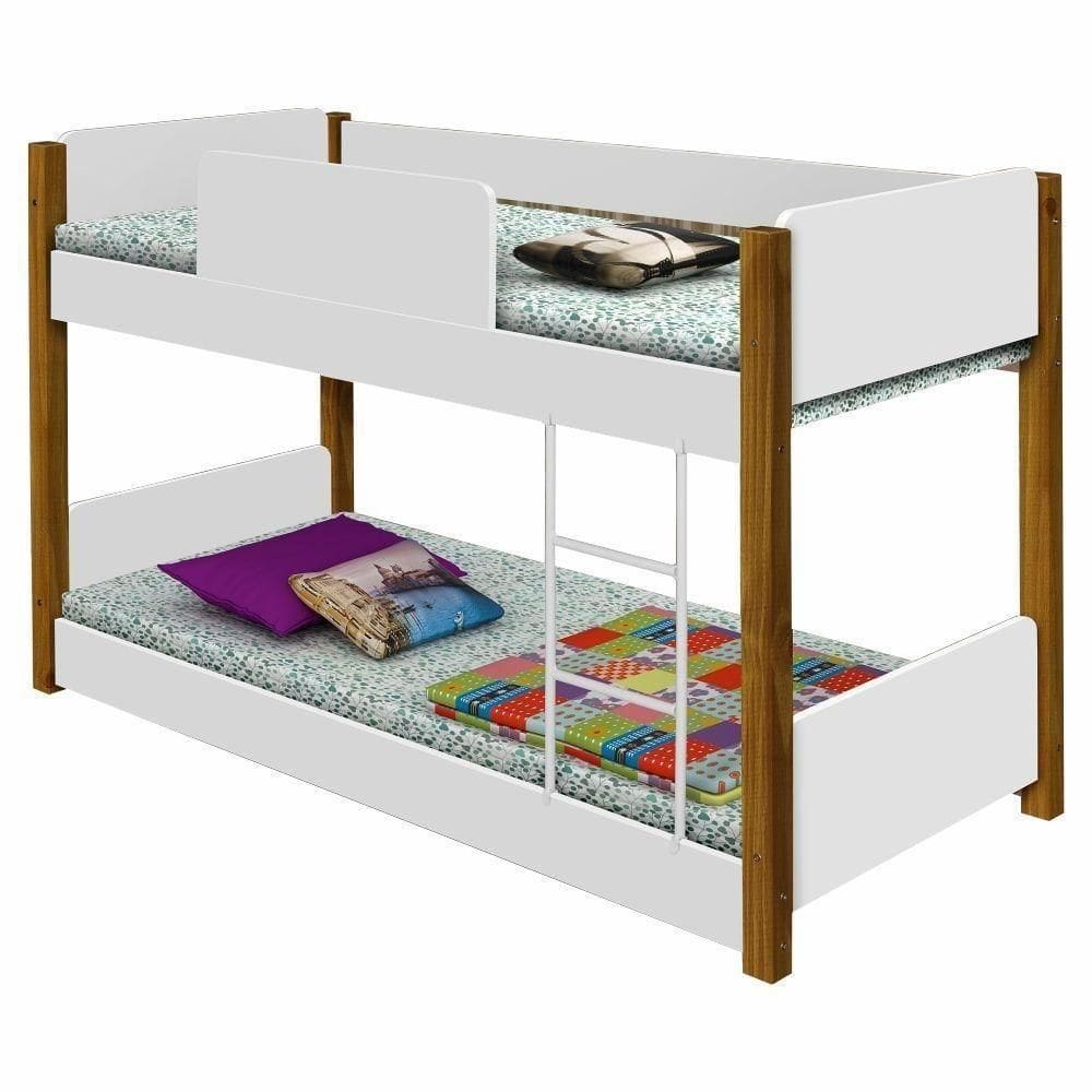 Beliche Infantil Branco E Mel Com Colchões