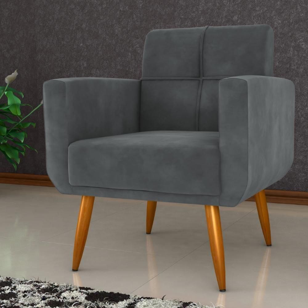 Poltrona Decorativa Itaqui Veludo Cinza