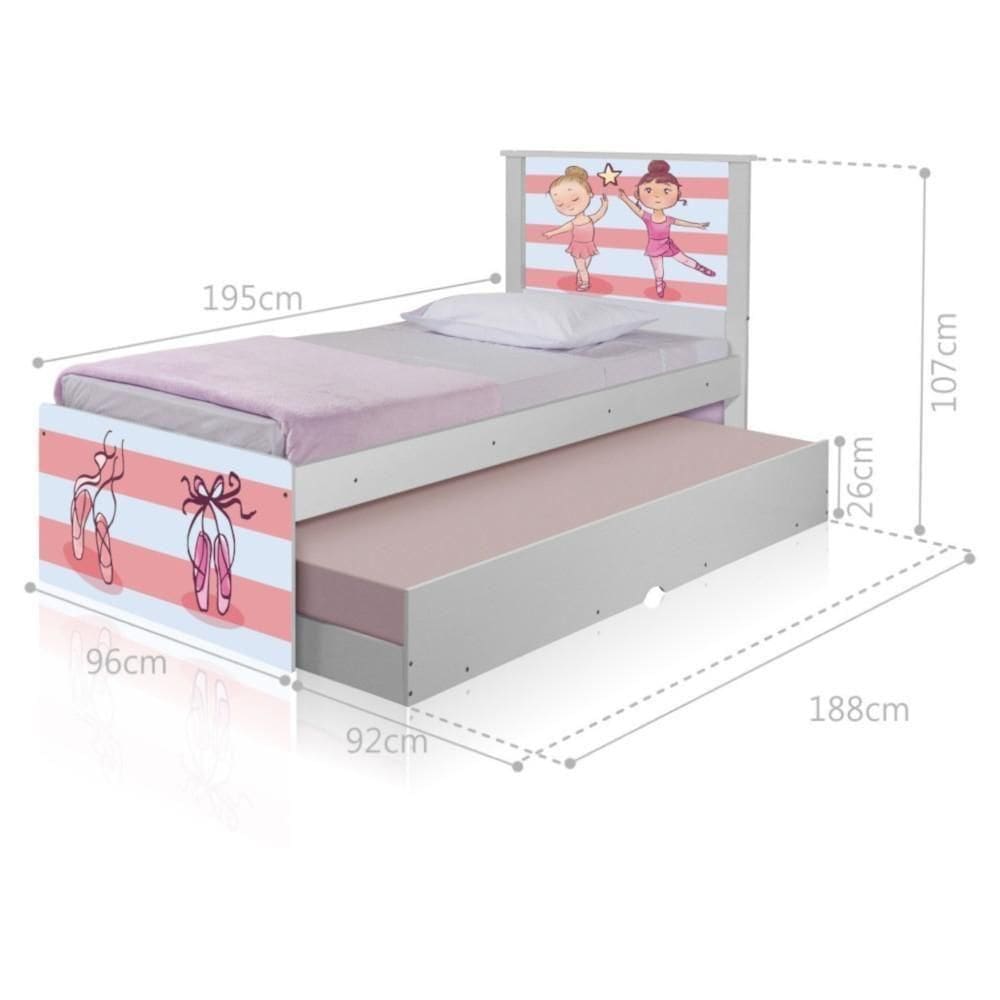 Bicama Juvenil Com Cabeceira Adesivada Bailarinas