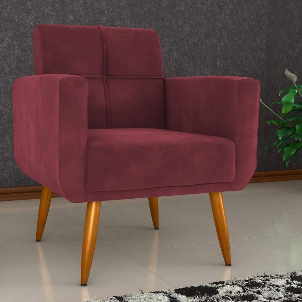 Poltrona Decorativa Juan Veludo Vinho