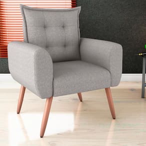 Poltrona Decorativa Para Sala Arcos Linho Chumbo