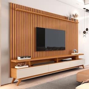 Conjunto Painel Ripado E Rack Pompéia Nature Off White