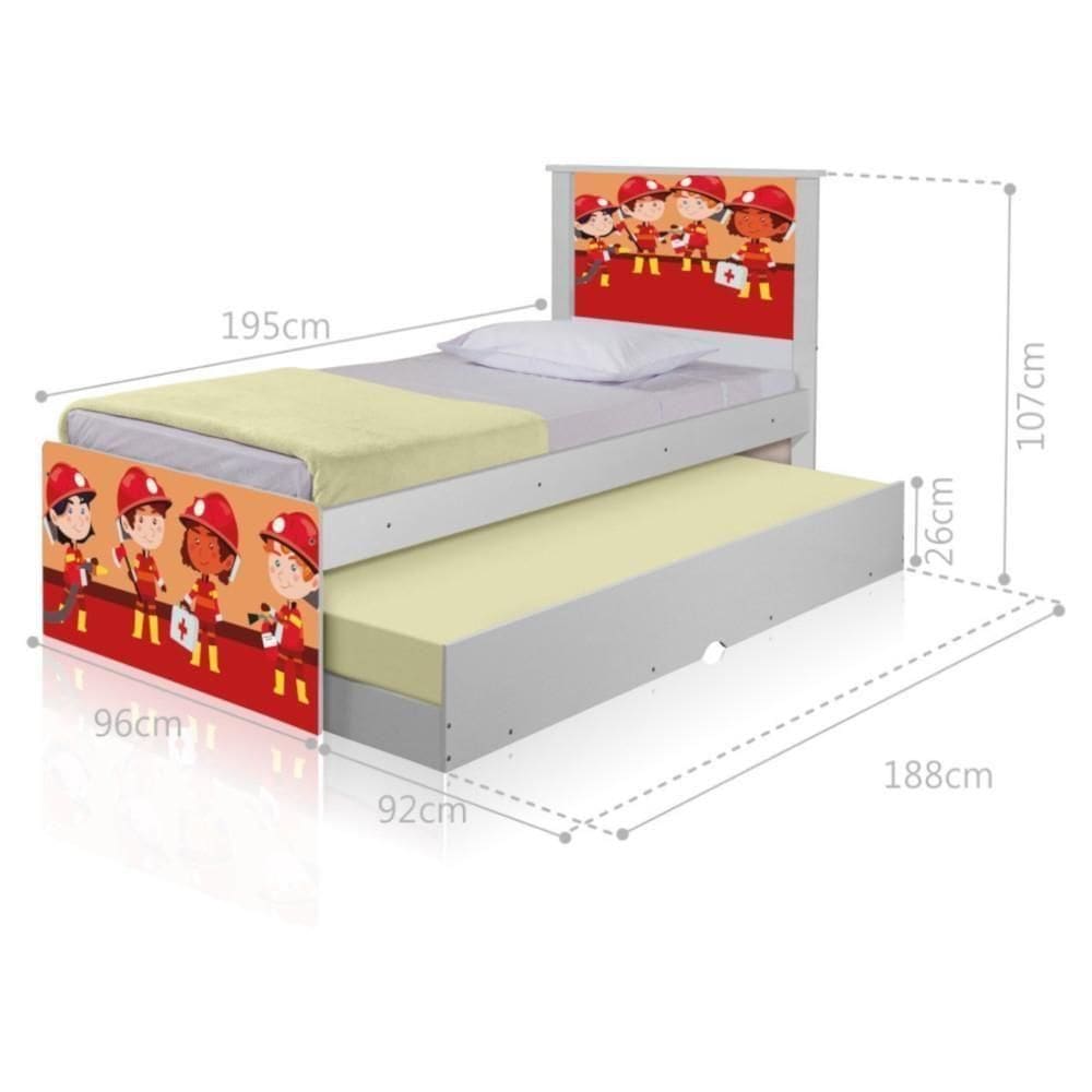 Bicama Juvenil Adesivada Tropa De Bombeiros Com Colchões