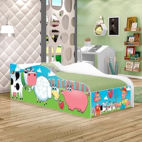 Cama Carro Fun Adesivada Fazendinha E Vaquinha Solteiro