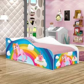Cama Carro Fun Adesivada Princesa Unicórnio Arco íris Solteiro