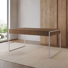 Mesa Industrial Caixote Filadélfia Tampo 120x75 Amêndoa Base Ferro Branco