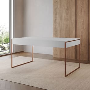 Mesa Industrial Caixote Filadélfia Tampo 120x75 Branco Base Ferro Cobre