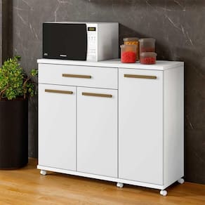Balcão 3 Portas e 1 Gaveta para Microondas com Rodízios Branco Parati Shop JM