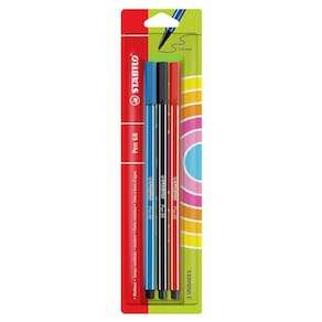 Caneta Stabilo Pen 68 c/3 Cores Básicas Ponta 1.0mm Blister - Stabilo | Papelaria | Multiuso | Tampa Ventilada | Inodoro