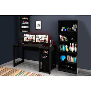 Mesa de Computador Quarto Gamer ( de Computador + Estante) 2 Peças Preto - Tecno Mobili