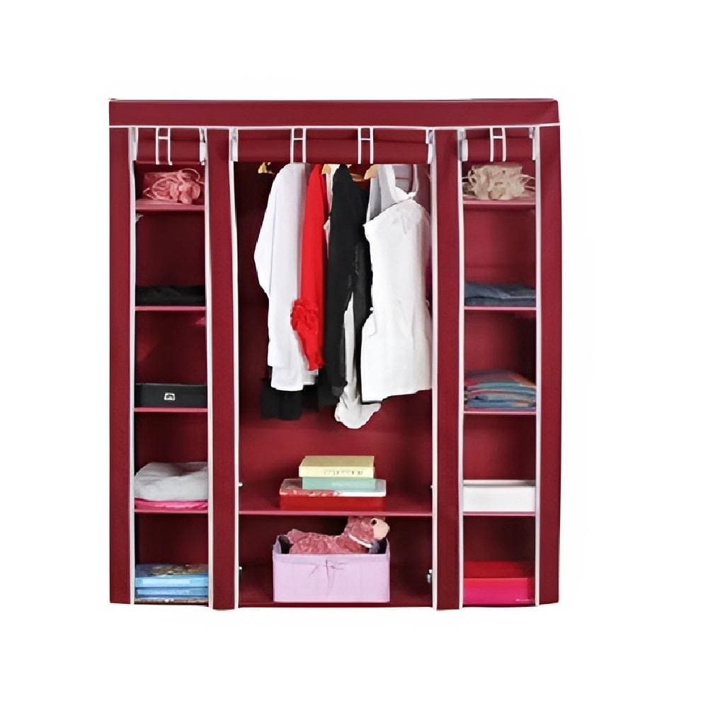 Guarda-Roupa Portátil com Cabideiro e Prateleiras Vermelho