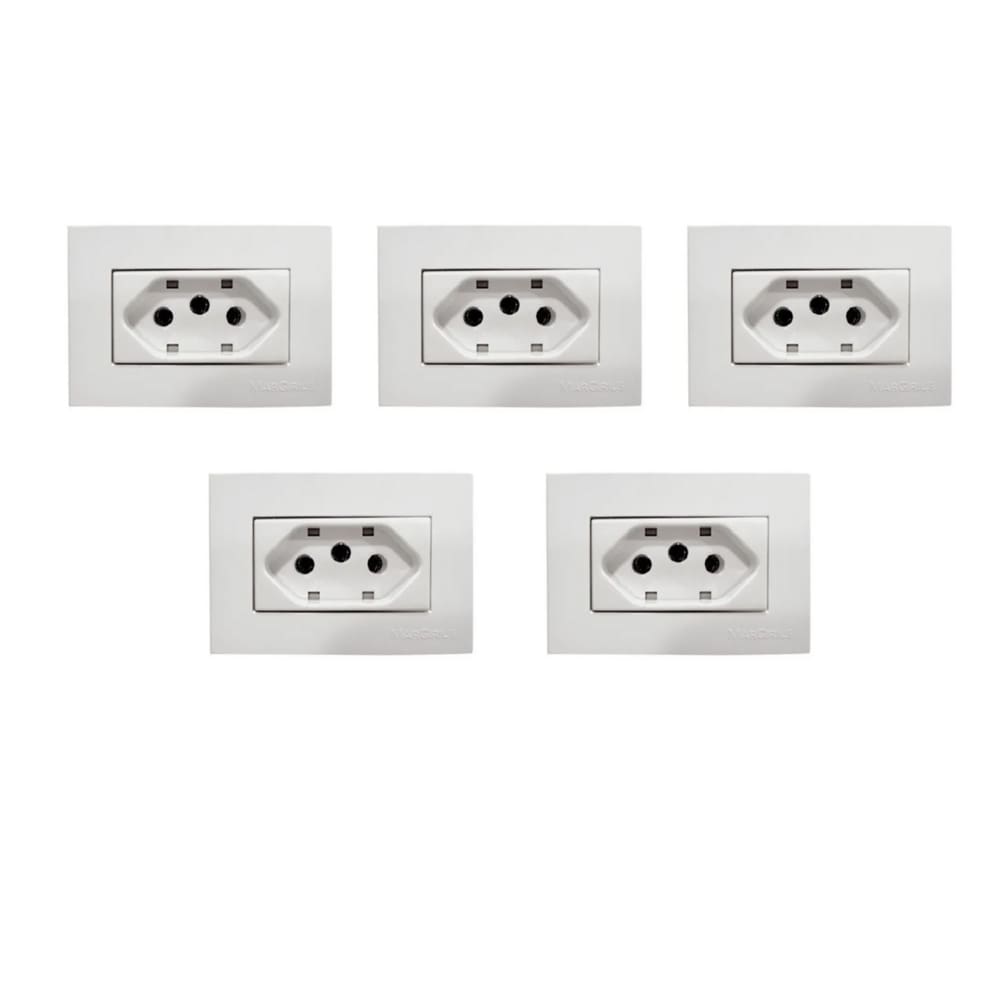 5 Pç Tomada P/ Moveis Margirius 2p T Branca 20a 250v Nbr