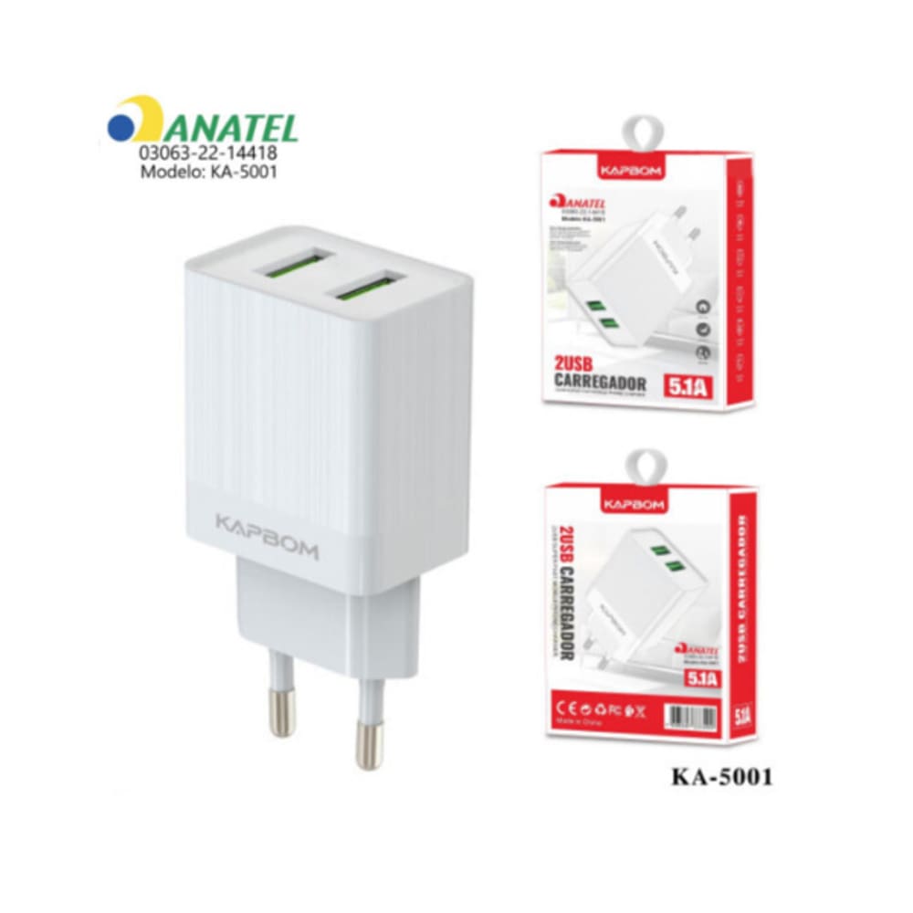Kit de Carregador KA-5001 V8  com 2 USB