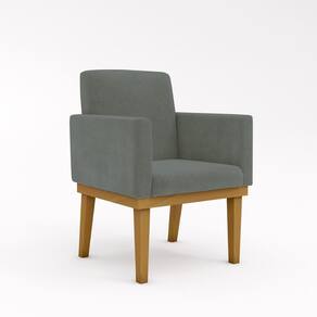 Poltrona Decorativa Nina em Suede com Base de Madeira Cinza