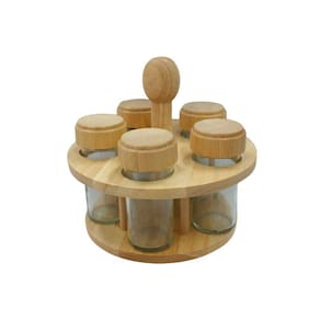 Porta Temperos 5 Peças 100ml com Suporte de Madeira - Quanhe