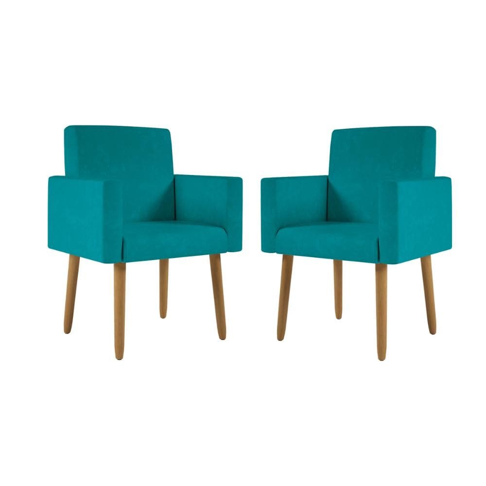 Kit 2 Poltronas Pés Palito Nina Suede Azul Turquesa