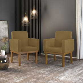 Kit 2 Poltronas Decorativas Nina Suede com Base Madeira Capuccino