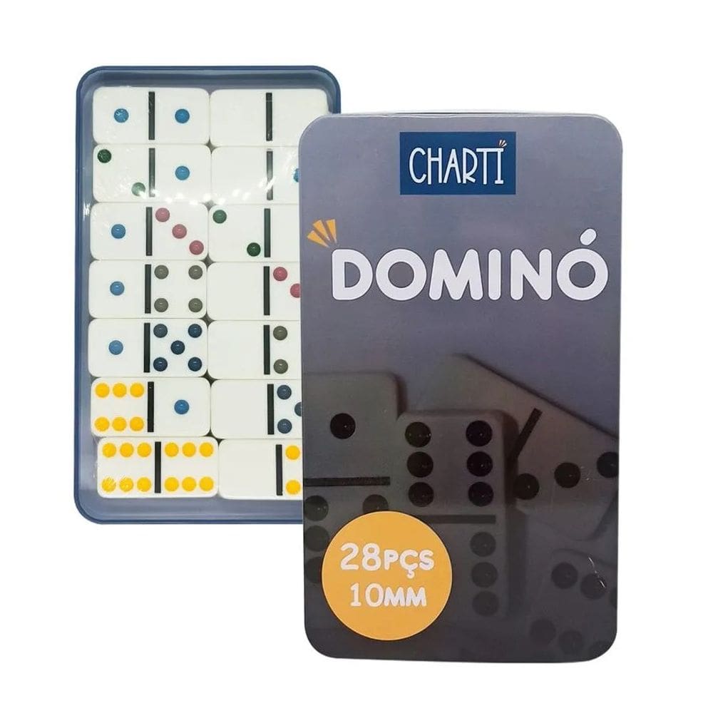 Jogo De Dominó 10Mm  Plástico Na Lata 28 Peças
