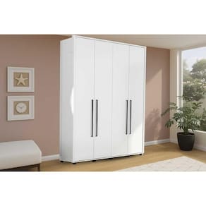 Guarda Roupa 4 Portas e 3 Gavetas Coimbra Branco - Politorno