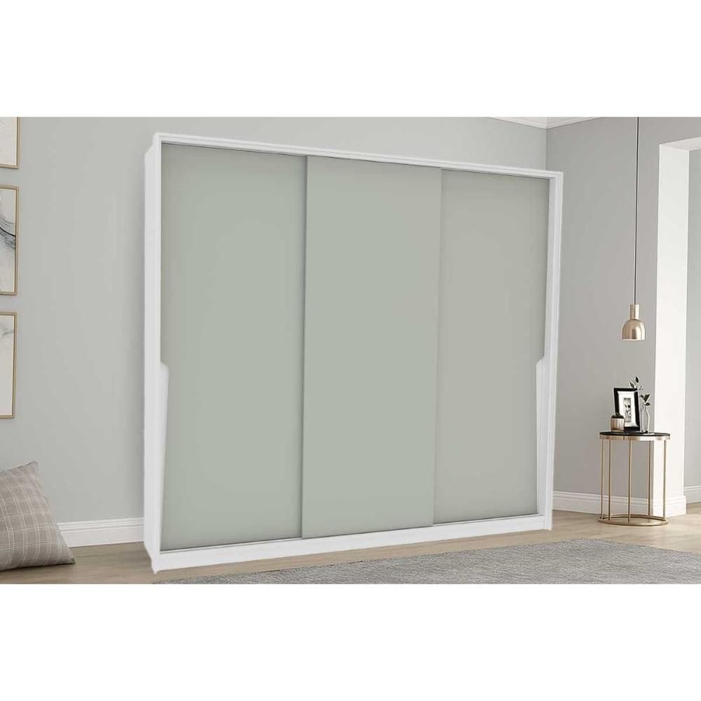 Guarda Roupas 3 Portas de Correr de e 4 Gavetas Porto Branco/Verde - Politorno