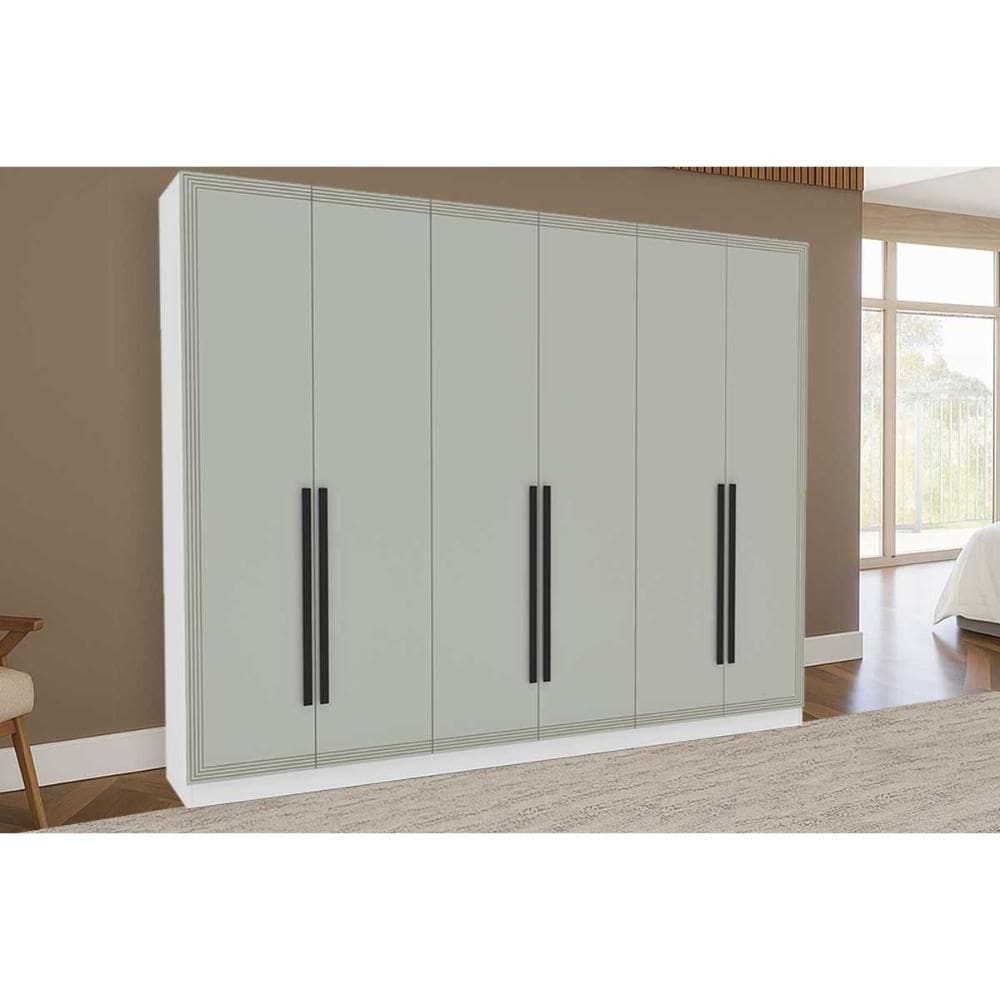 Guarda Roupa 6 Portas e 4 Gavetas Valência Branco/Verde - Politorno