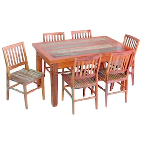 Conjunto Mesa de Jantar 1,5M 6 Cadeiras Conforto em Madeira Maciça COM PÁTINA