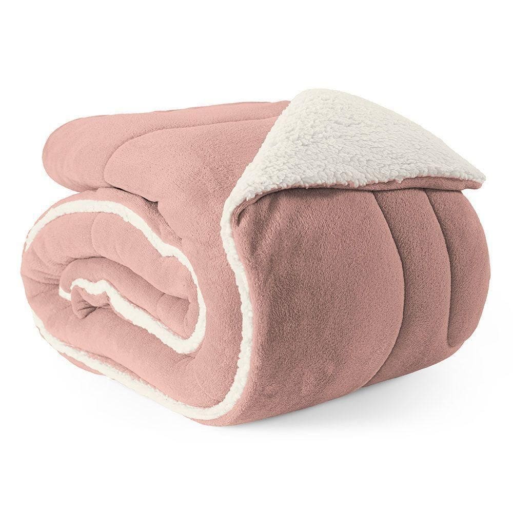 Coberdrom Cobertor Queen 1 Peça Maya Manta Soft E Sherpa De Carneiro 100% Poliéster - Rosê