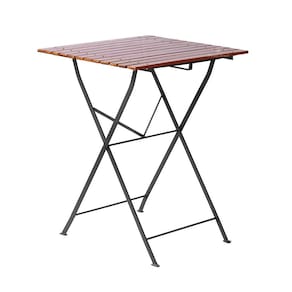 Mesa Dobrável 60x60cm em Ferro Black e Madeira Maciça Envernizada