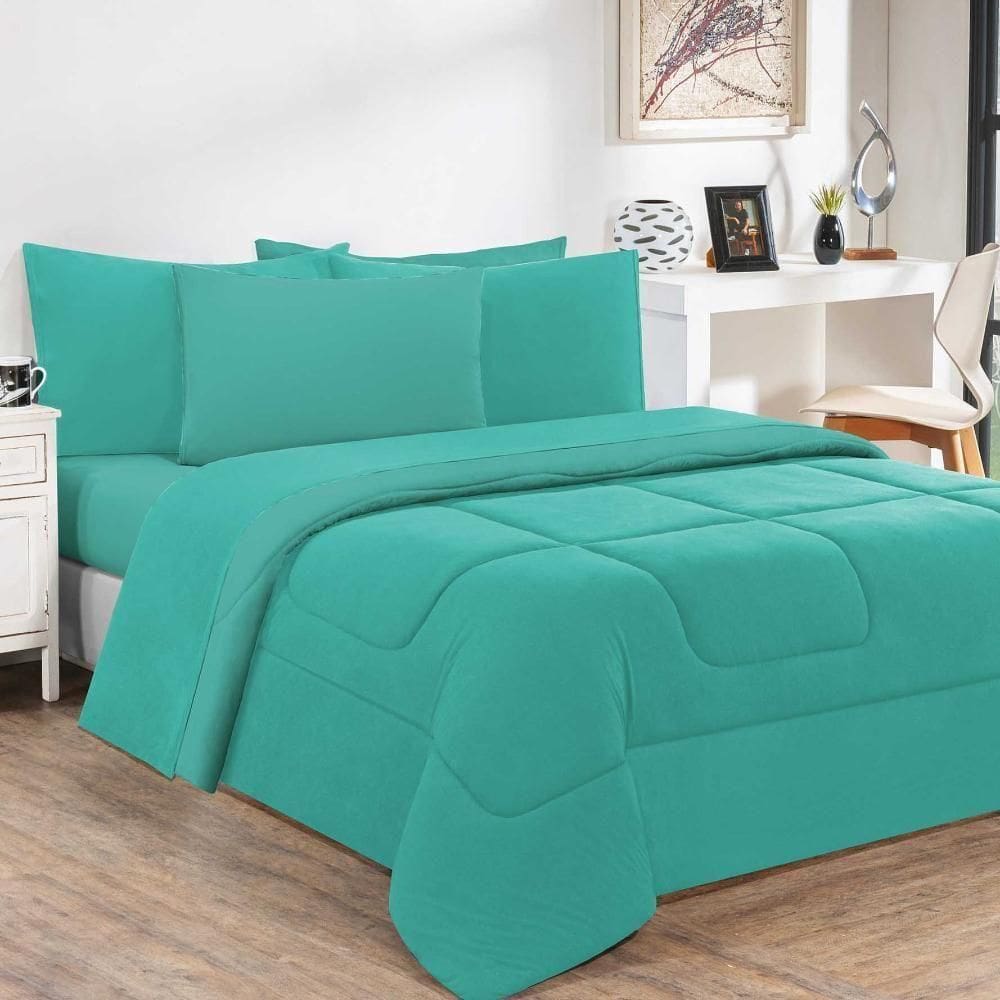 Kit Edredom Malha 100% Algodão Gran Moratta 3 Peças King - Verde Jade-verde Jade