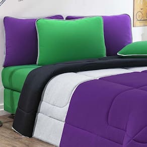 Kit Edredom Malha 100% Algodão Urbano 3 Peças Queen - Roxo-mescla-preto
