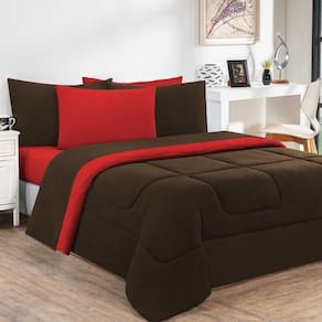Kit Edredom Malha 100% Algodão Gran Moratta 3 Peças Casal - Marrom-vermelho