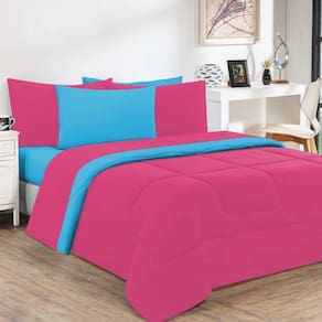 Kit Edredom Malha 100% Algodão Gran Moratta 3 Peças King - Pink -azul Turquesa