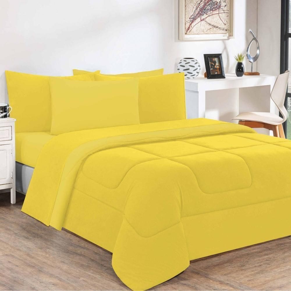 Edredom Malha 100% Algodão Gran Moratta 1 Peça Solteiro - Amarelo-amarelo