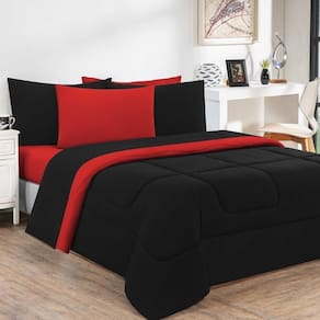 Edredom Malha 100% Algodão Gran Moratta 1 Peça Casal - Preto-vermelho