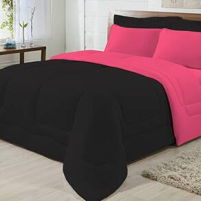 Edredom Dupla Face 100% Algodão Malha Casal Gran Moratta 01 Peça - Pink- Preto